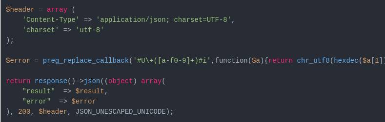 Вернуть utf8 кириллицу в ответе json Вернуть utf8 кириллицу в ответе json